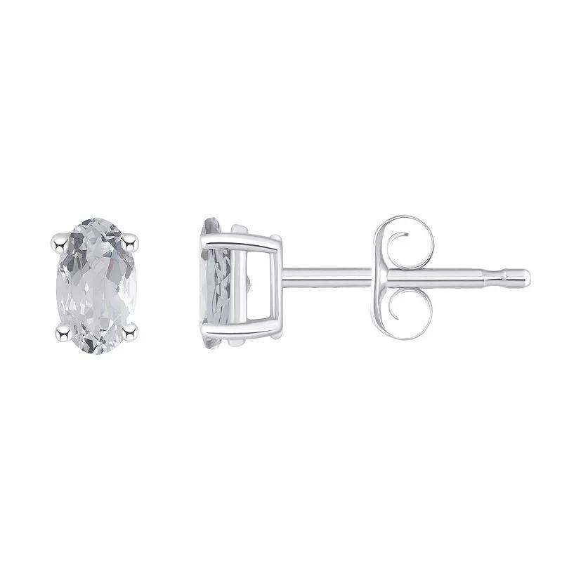 14k White Gold Oval Birthstone Stud Earrings, Women's, White Topaz Apr Product Image