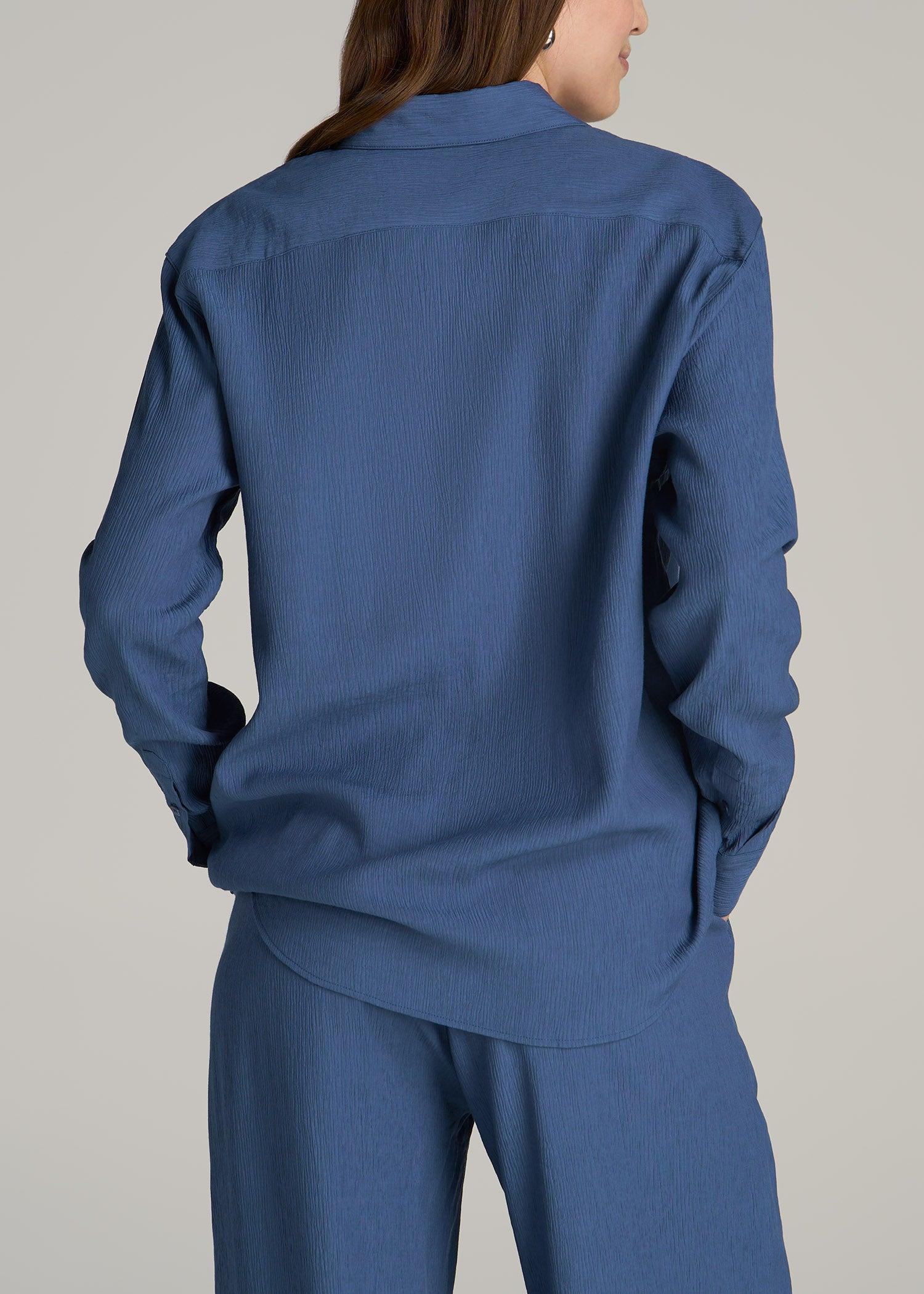 Long Sleeve Crinkle Tall Women's Blouse in Steel Blue Product Image