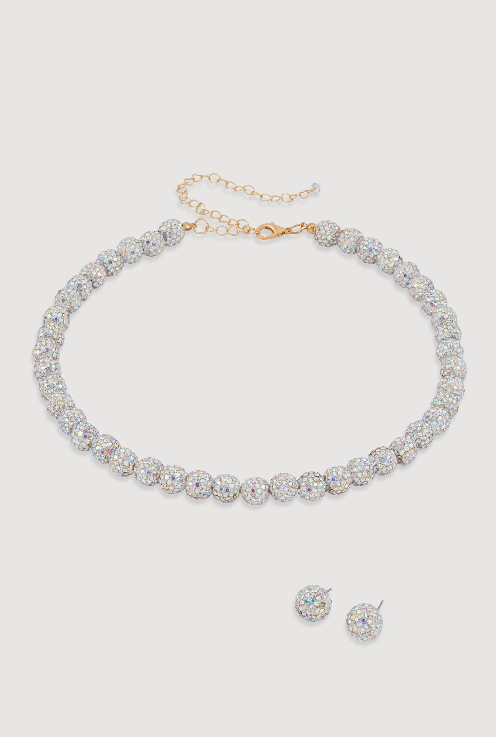Cubic Zirconia Beaded Necklace and Stud Earrings Female Product Image
