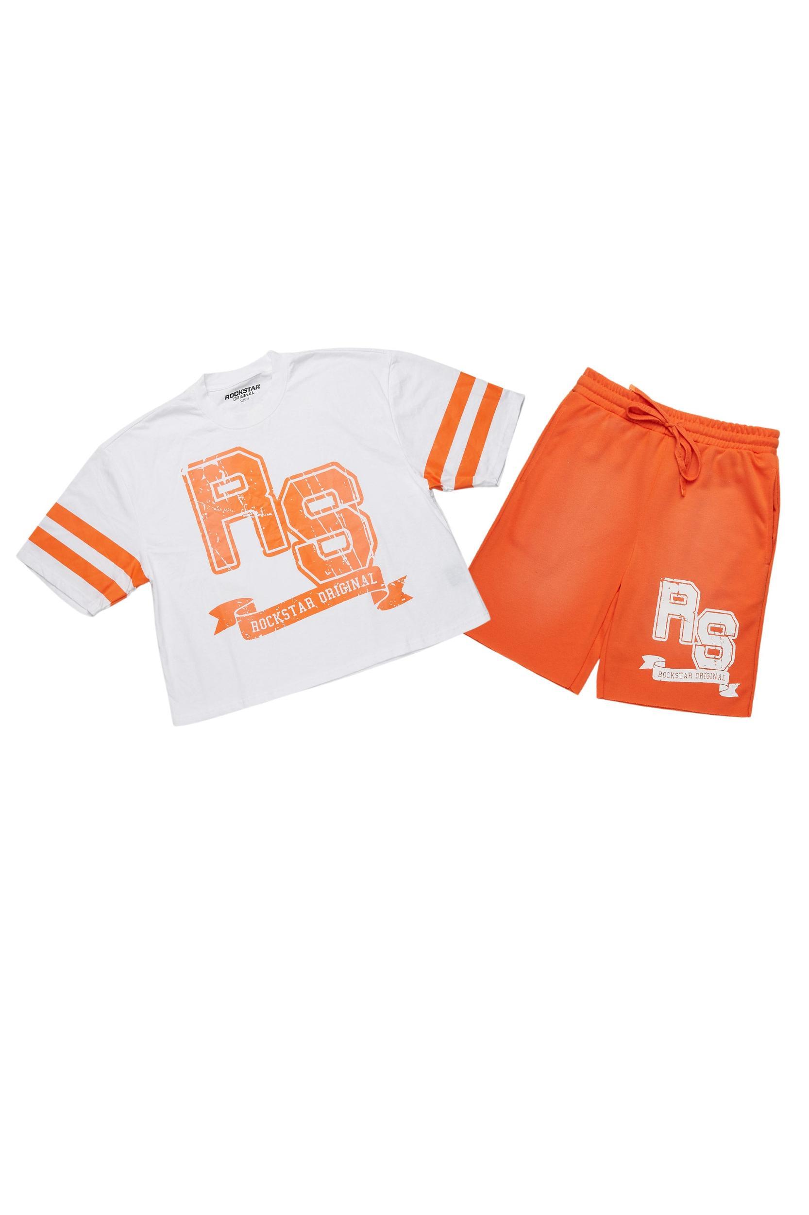 Tenita White/Orange T-Shirt Short Set Female Product Image