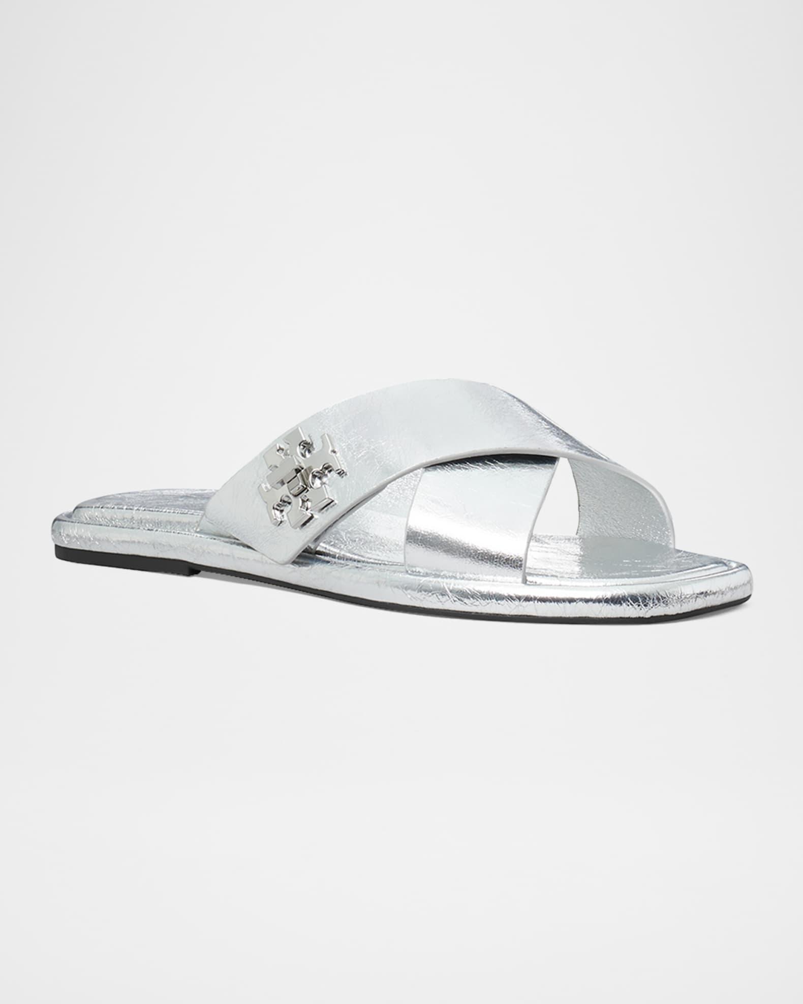 Crisscross Metallic Medallion Slide Sandals Product Image