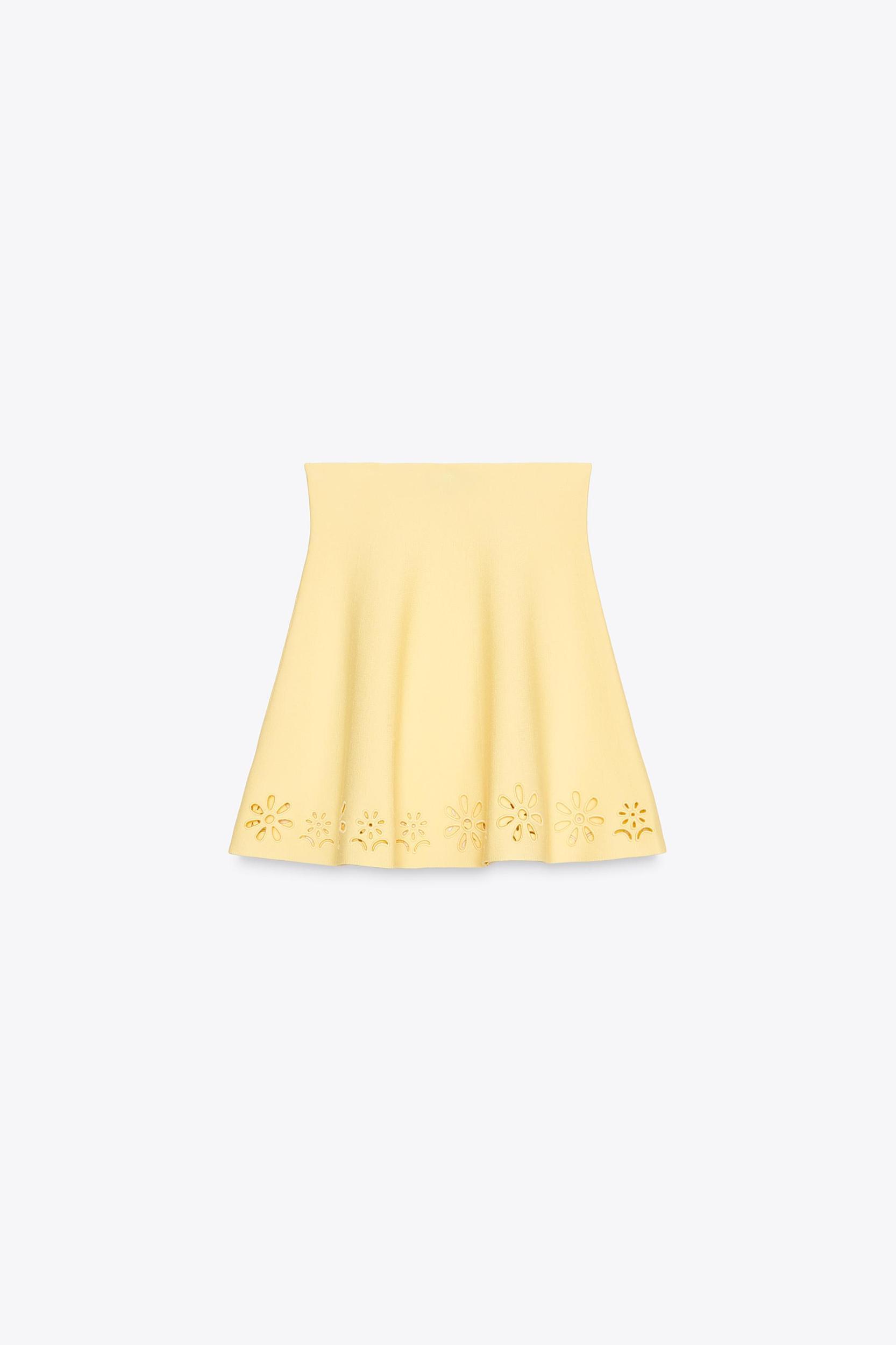 EYELET EMBROIDERED KNIT MINI SKIRT Product Image