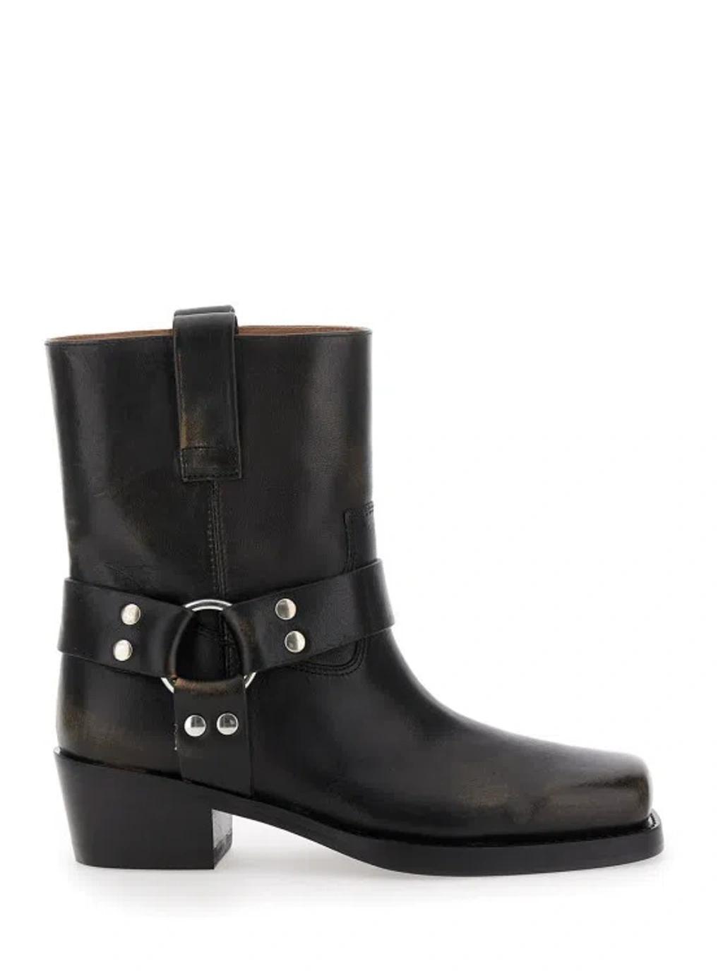 PARIS TEXAS Roxy Black Western Style Ankle Boots With Brown Nuances In Leather Woman Product Image