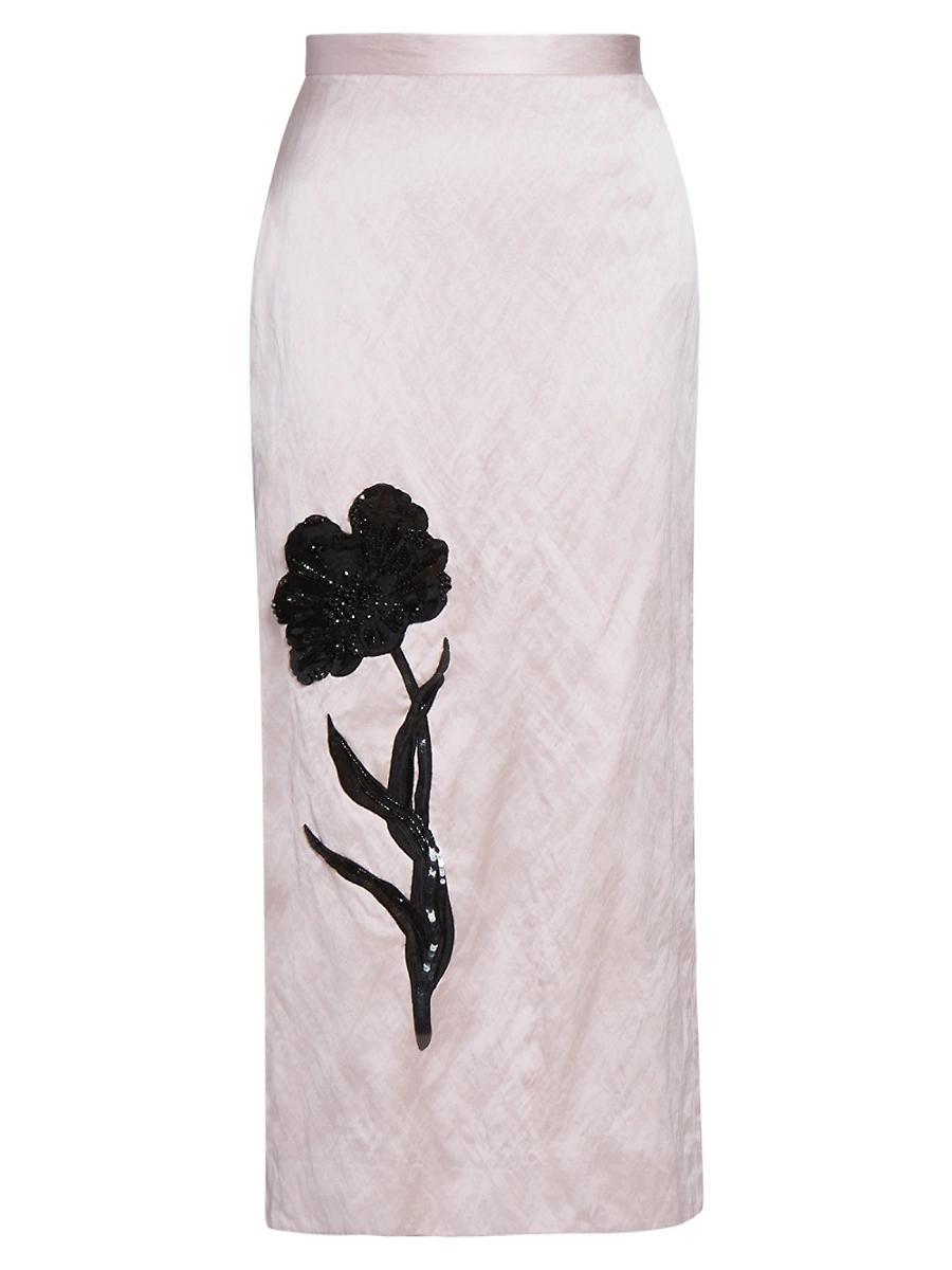Womens Satin Floral Midi-Skirt Product Image