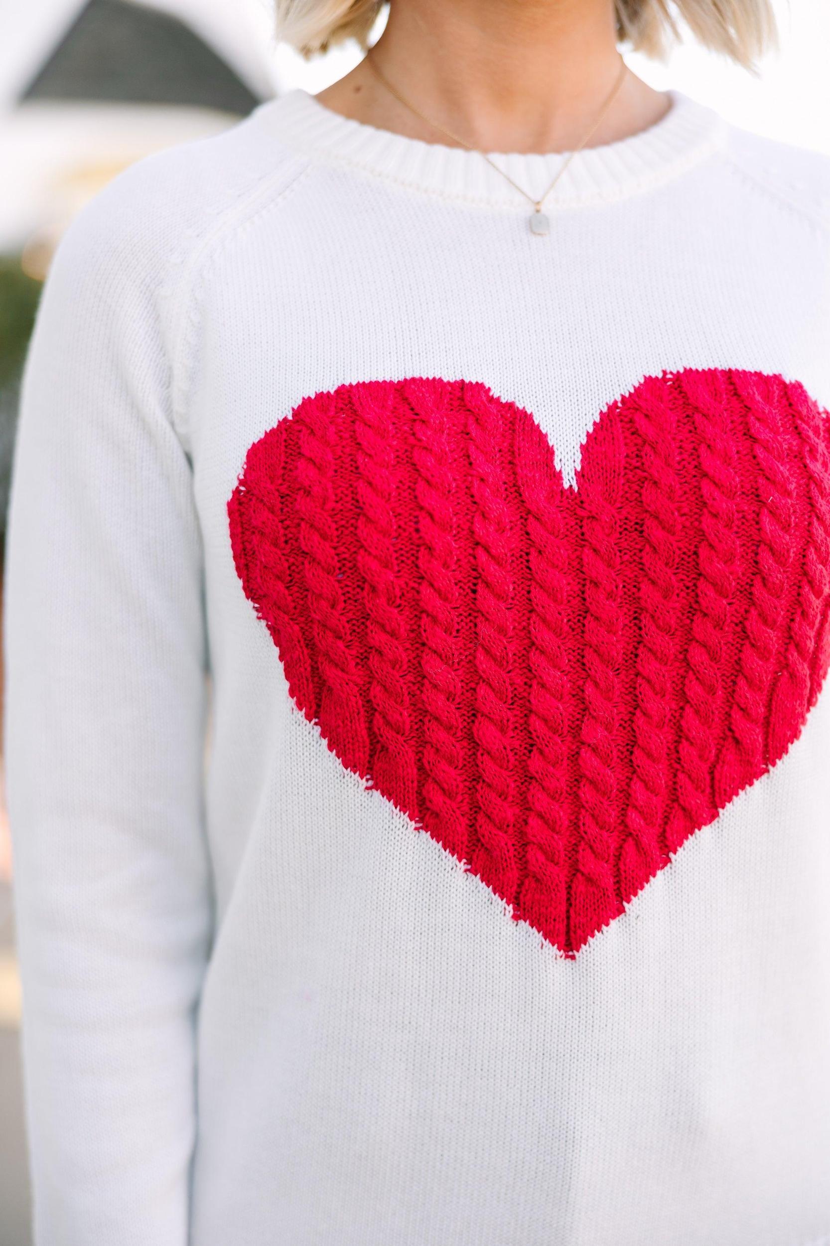 All For Love Ivory and Red Heart Sweater Female Product Image