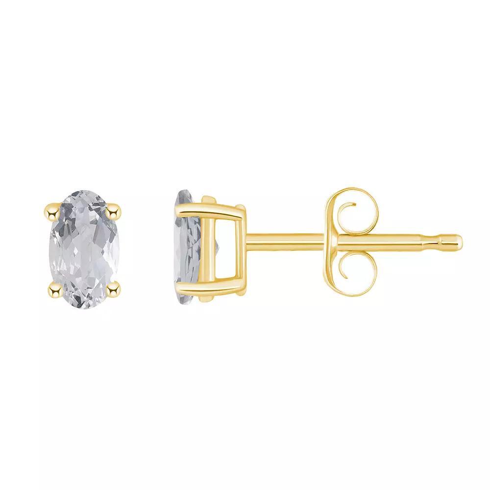 14k White Gold Oval Birthstone Stud Earrings, Women's, White Topaz Apr Product Image
