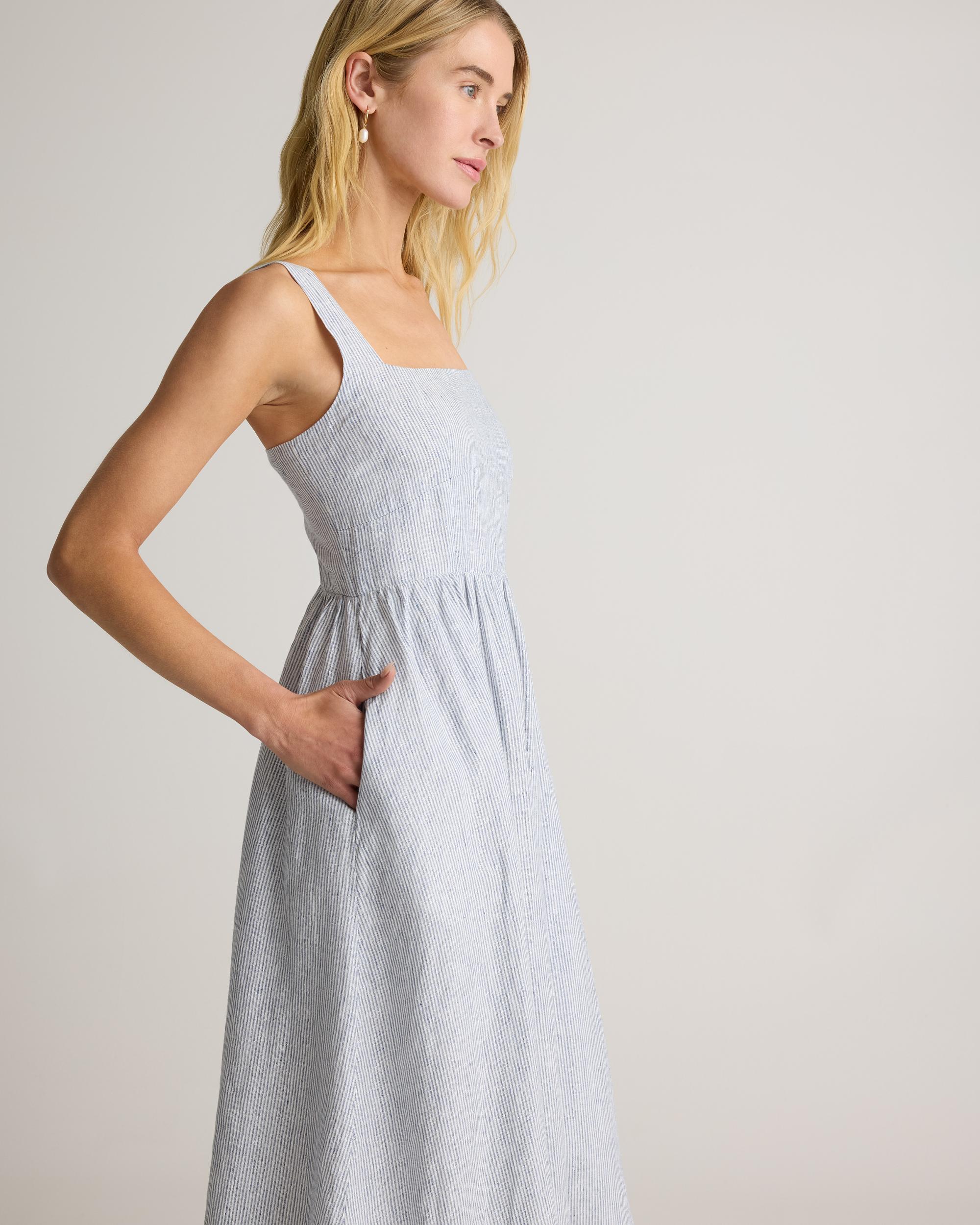 100% European Linen Fit & Flare Midi Dress Product Image