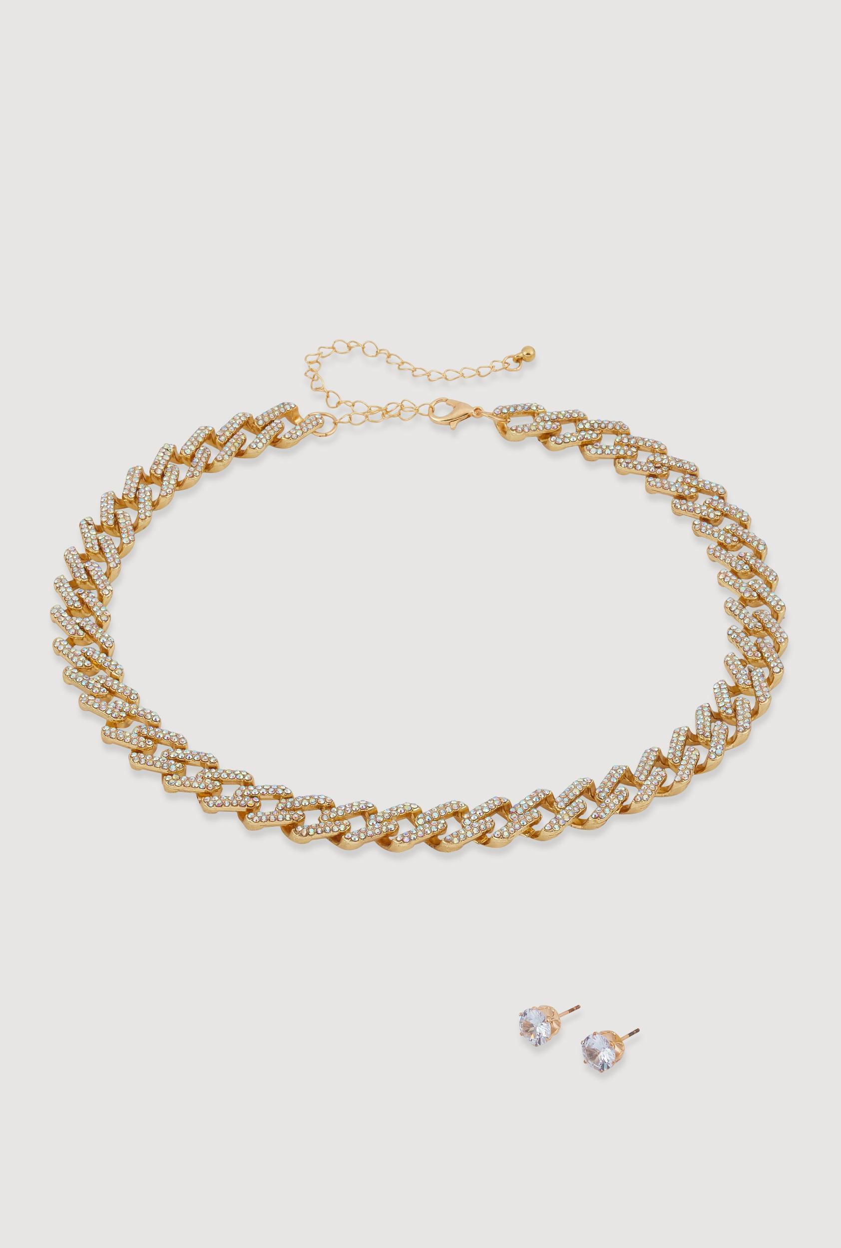 Cubic Zirconia Beaded Necklace and Stud Earrings Female Product Image