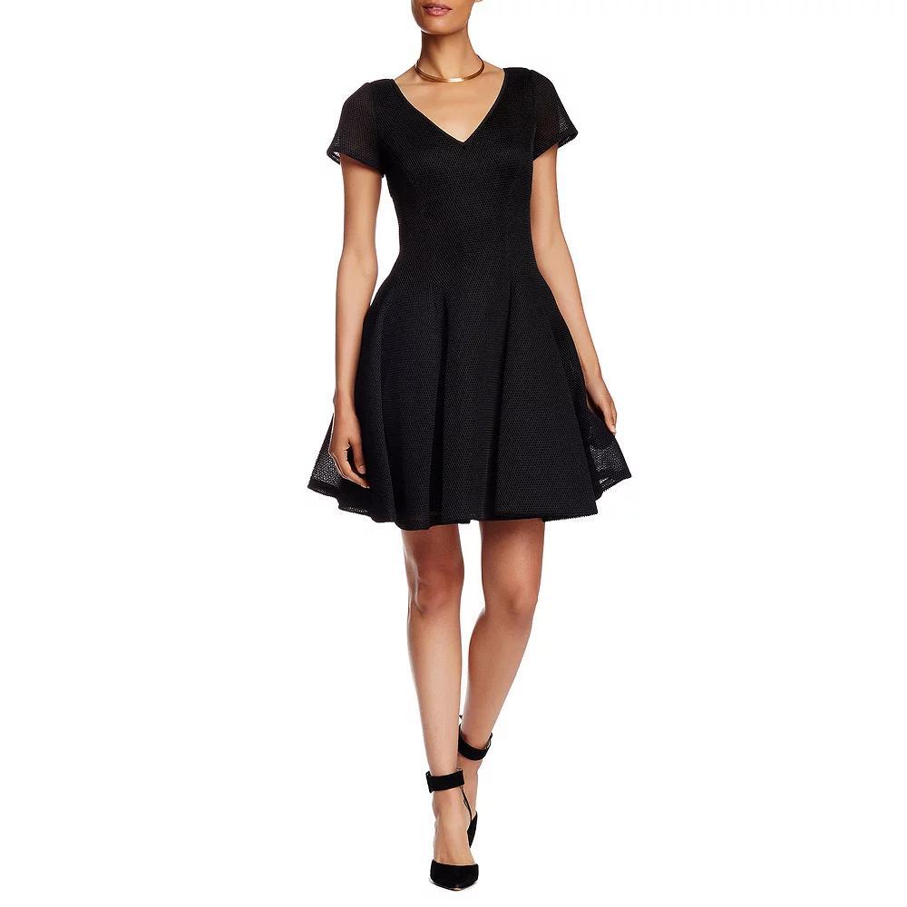 Women's Focus By Shani Honeycomb Cutout Fit & Flare Dress, Size: 10, Black Product Image