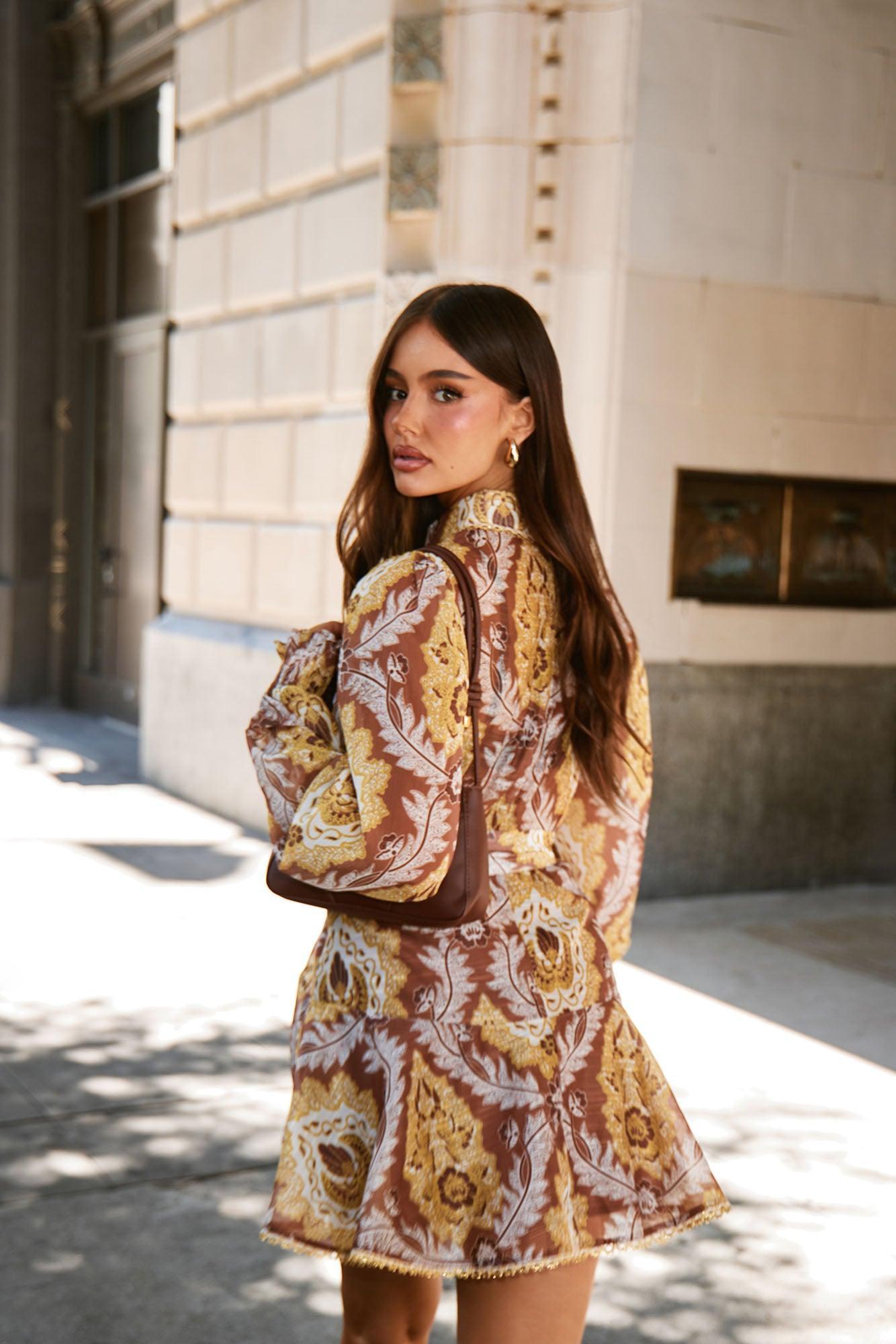 Darlington Belted Chiffon Shirt Mini Dress - Brown/combo Product Image