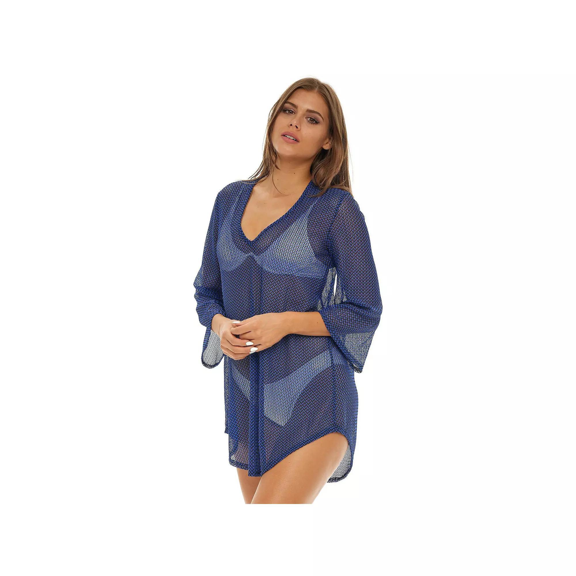 Women's Jordan Taylor Sheer Swim Cover-Up Tunic, Size: Medium, Black Gold Product Image