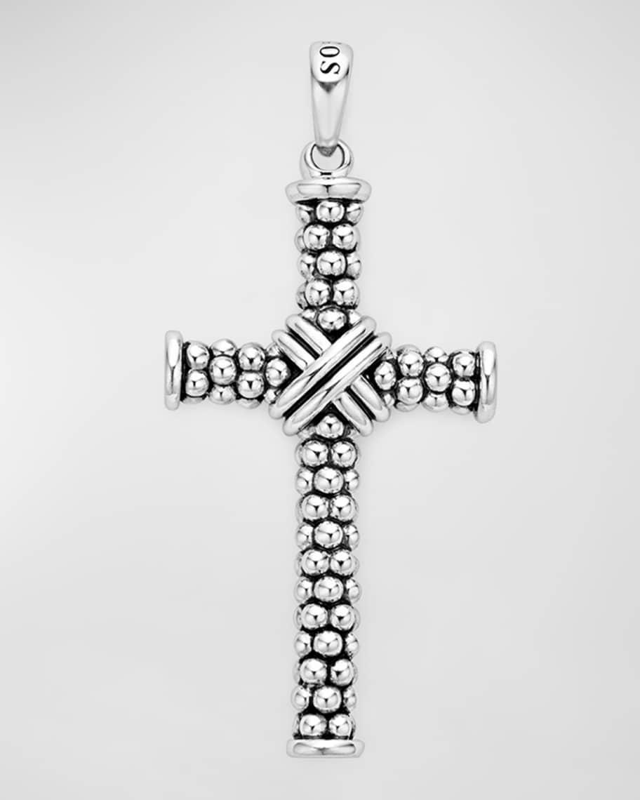 Lagos Mens Sterling Silver Anthem Caviar Bead X Cross Pendant - Exclusive Product Image