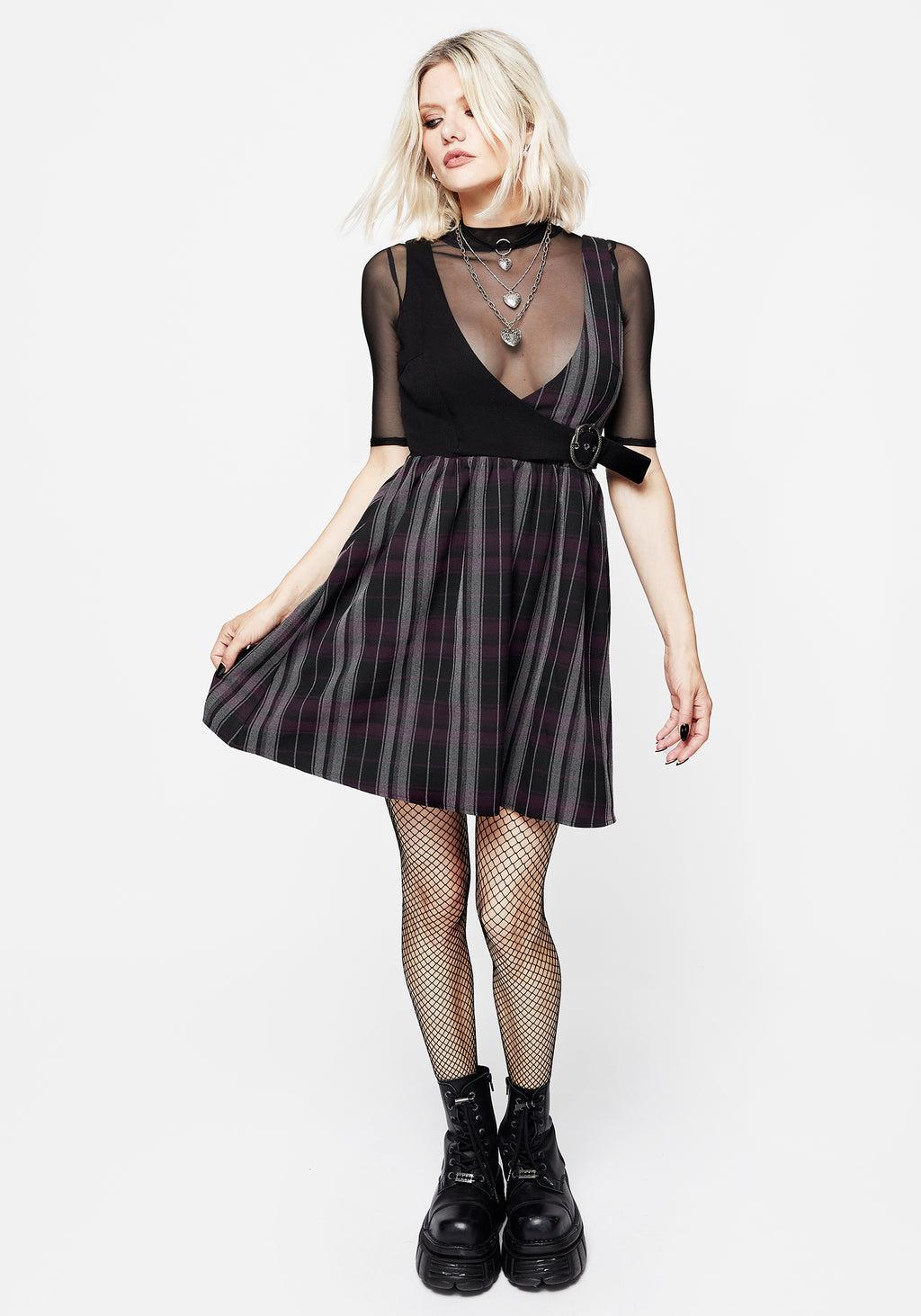 Gambit Check Wrap Suspender Mini Dress Product Image