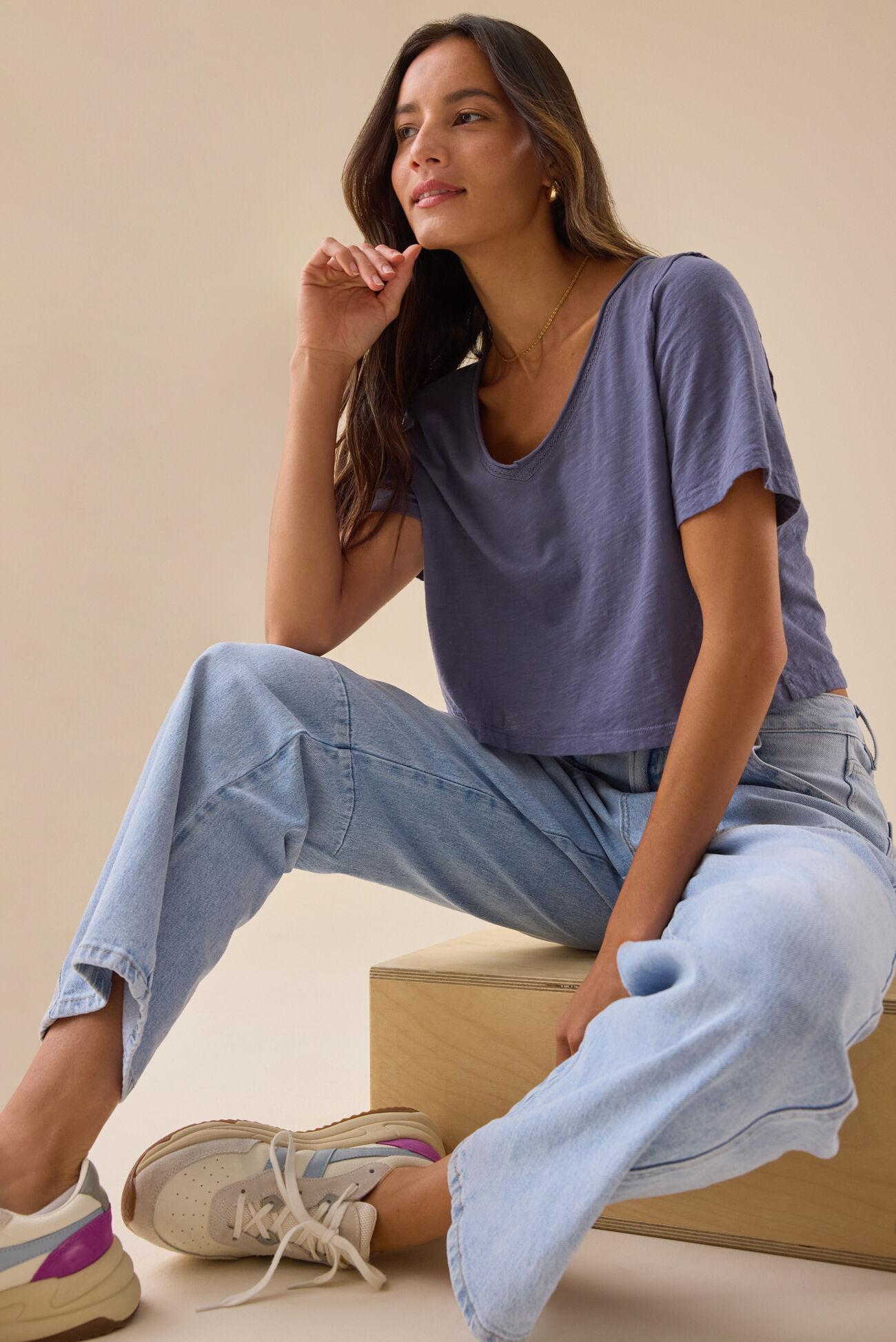 Charly Lace Trim Cropped Tee Product Image