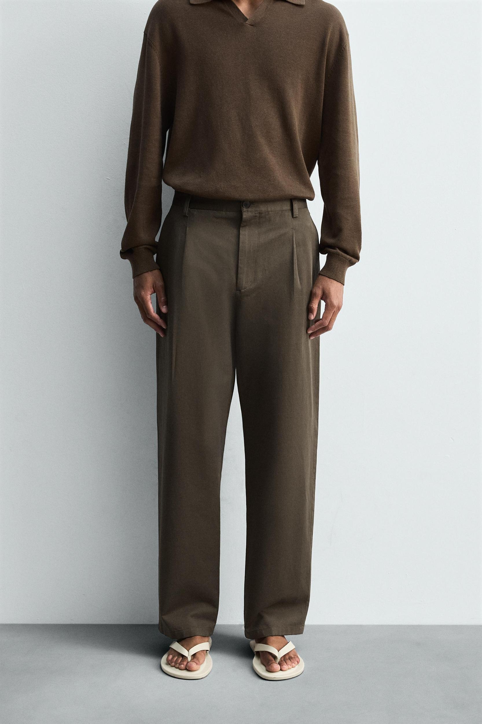 COTTON - LINEN PLEATED PANTS Product Image