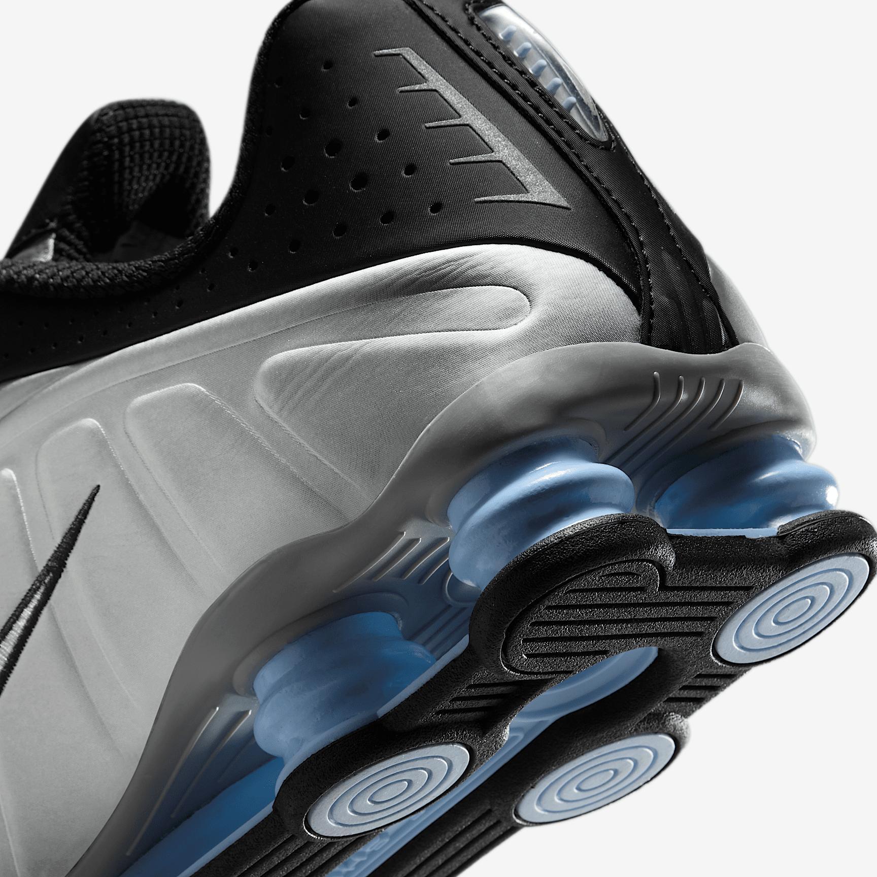 Nike Mens Shox R4 Casual Shoes in Metallic Silver/Black/Psychic Blue Product Image
