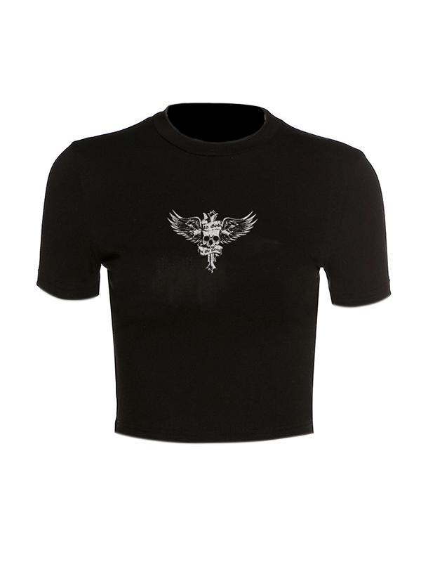 Skull Print Cropped Short Sleeve Tee Product Image