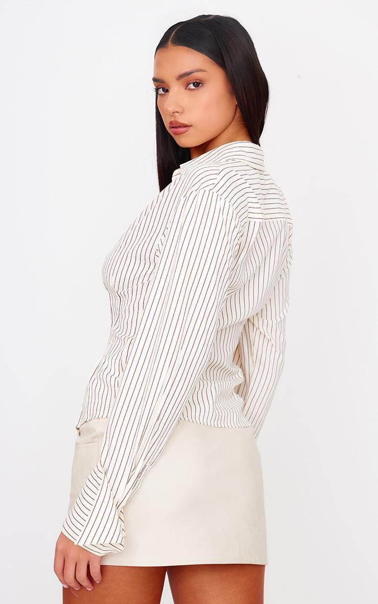 Cream Striped Asymmetric Cinched Shirt Product Image