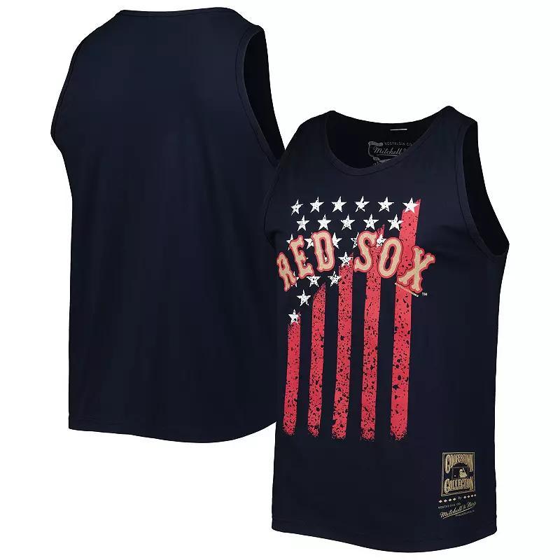 Men's Mitchell & Ness Navy Boston Red Sox Cooperstown Collection Stars and Stripes Tank Top, Size: Large, Blue Product Image