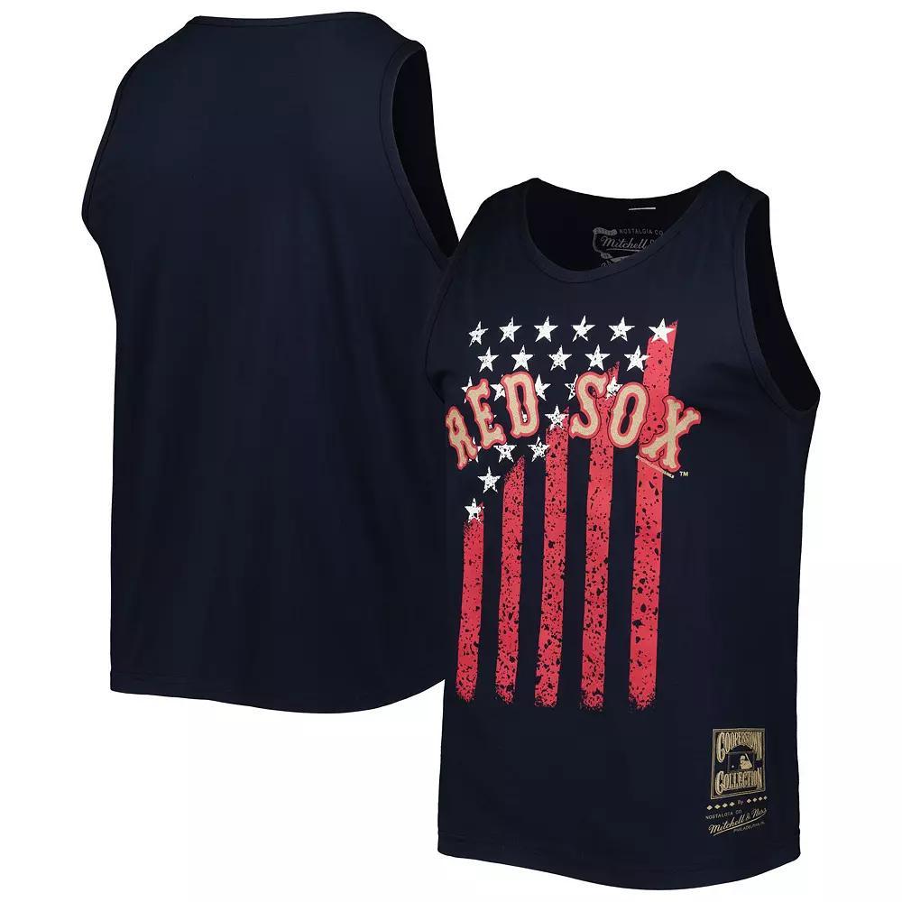 Men's Mitchell & Ness Navy Boston Red Sox Cooperstown Collection Stars and Stripes Tank Top, Size: Large, Blue Product Image