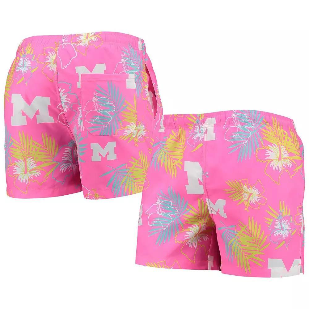 Men's FOCO Pink Michigan Wolverines Neon Floral Swim Trunks, Size: 2XL Product Image