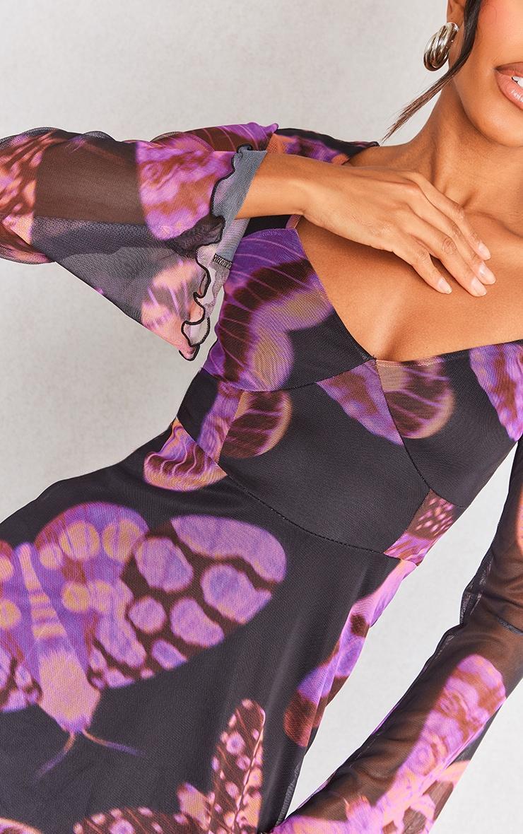 Purple Abstract Print Mesh Underbust Detail Shift Dress Product Image