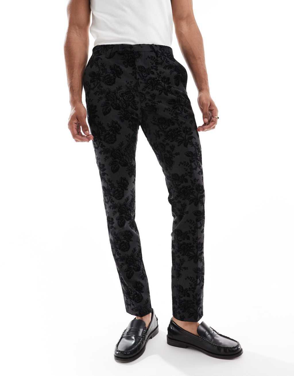 Twisted Tailor Fleet suit pants in black and charcoal floral - part of a set Product Image