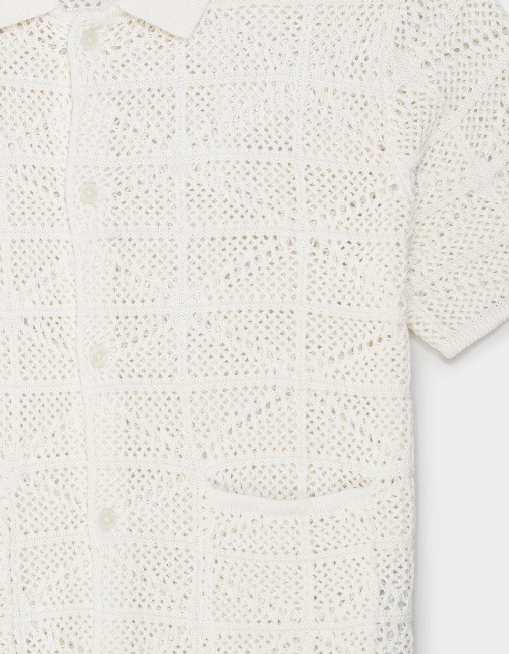 JACK & JONES Retro Crochet Mens Oversized Button Up Shirt - NATURAL Product Image