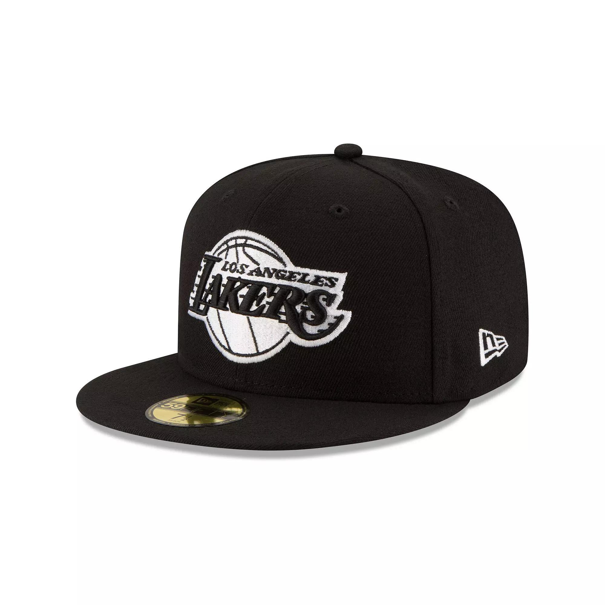 Men's New Era Black Los Angeles Lakers Black & White Logo 59FIFTY Fitted Hat, Size: 7 1/2 Product Image
