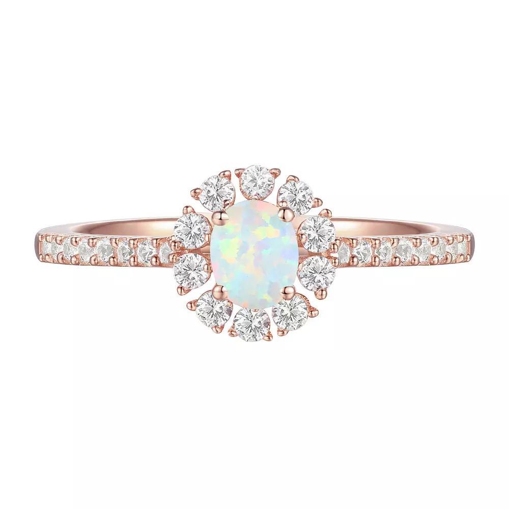 14k Rose Gold Over Silver Lab-Created Opal, Lab-Created White Sapphire Solitaire Ring, Women's, Size: 7 Product Image