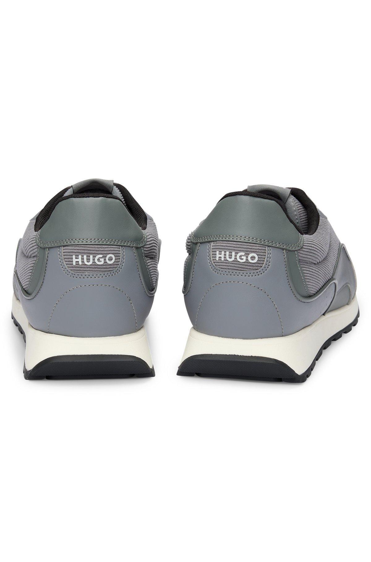 HUGO - Mixed-material trainers with corduroy-effect trims - Grey Product Image