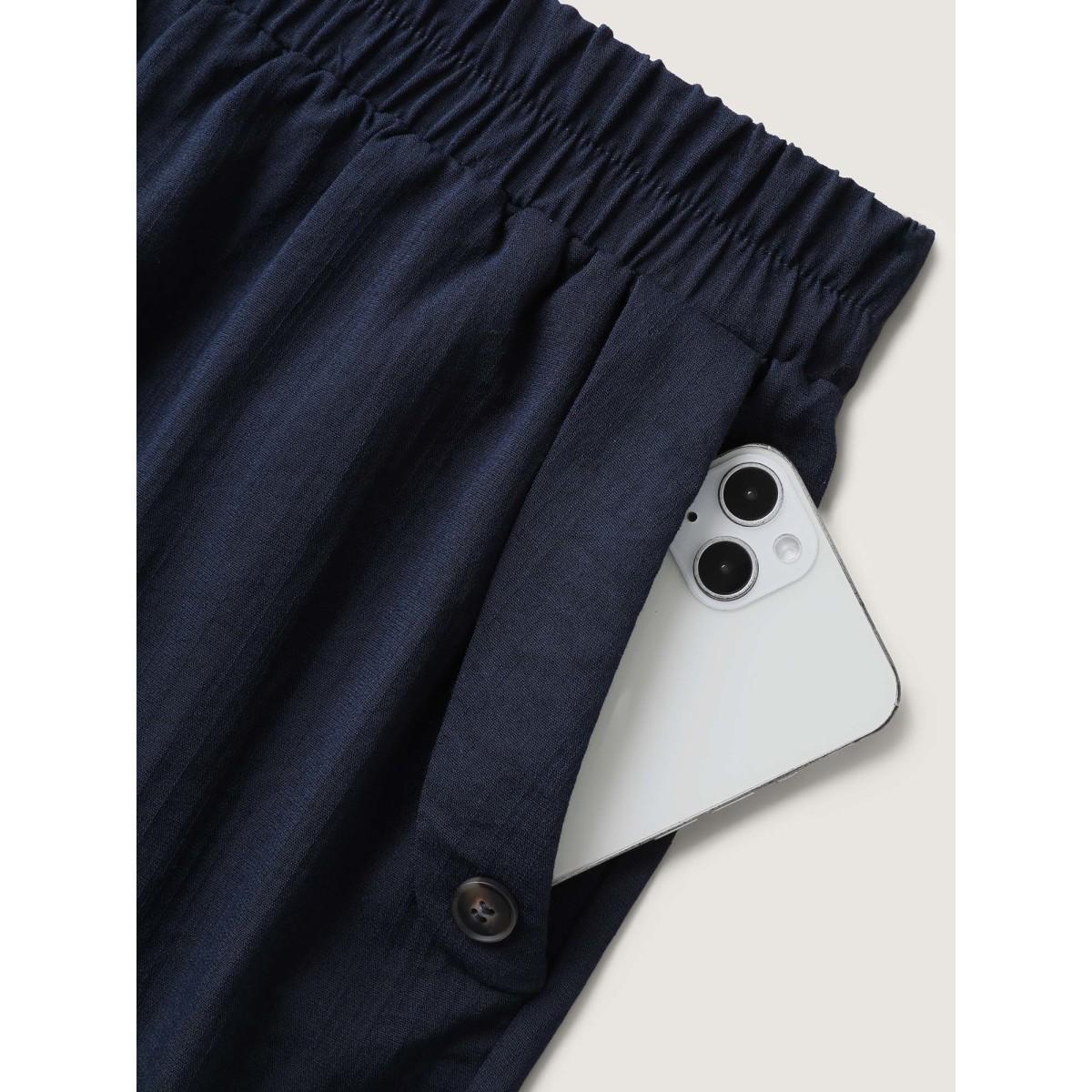 Plus Size Button Hem Straight-Leg Crop Pants Women Midnight Casual Straight Leg Mid Rise Everyday-Casual Pants BloomChic 18-20/2X Product Image