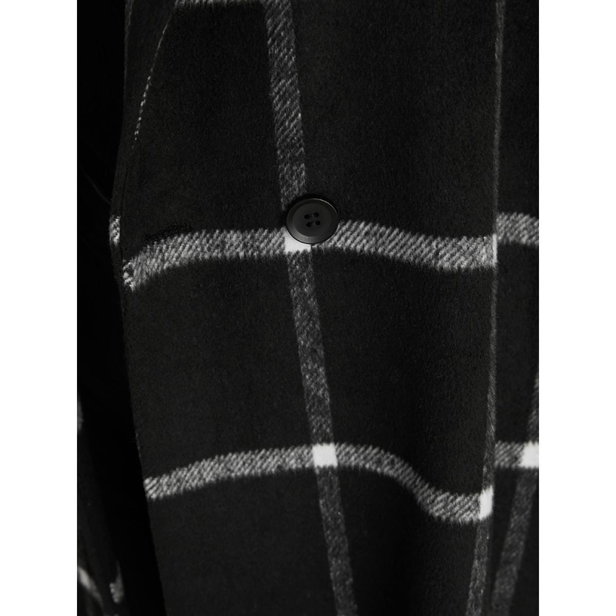 Plus Size Plaid Lapel Collar Belted Pocket Coat Women Black Elegant Belted Ladies Dailywear Winter Coats BloomChic 30/6X Product Image