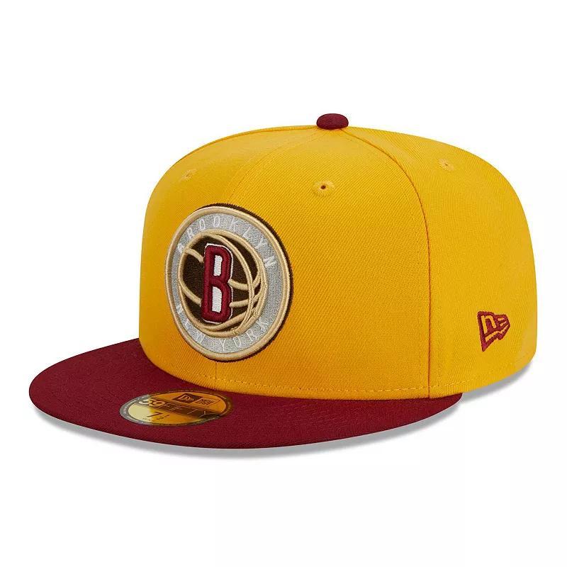 Men's New Era Cream/Black Brooklyn Nets Piping 2-Tone 59FIFTY Fitted Hat, Size: 7 3/4, Beige Product Image
