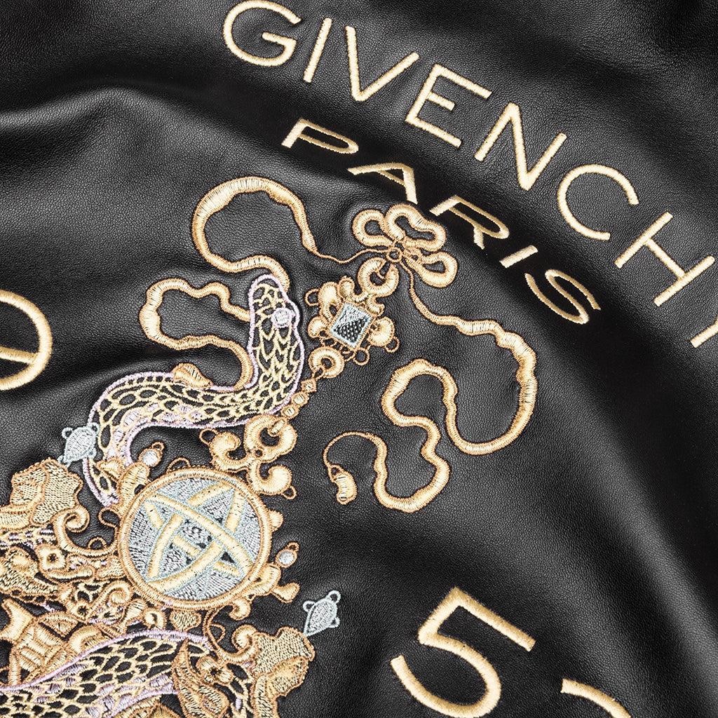 Nappa Leather Varsity Jacket with Chandelier and Snake Embroideries - Black/White Male Product Image
