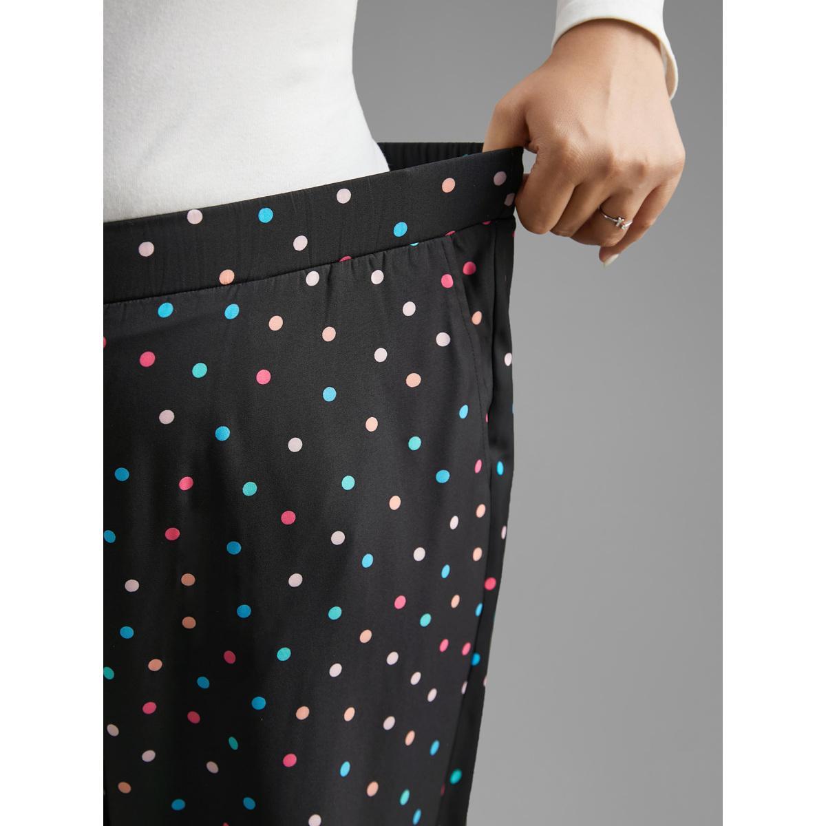 Plus Size Colored Polka Dot Wide Leg Pants Women Black Workwear Essentials Loose Mid Rise Work Pants BloomChic 10/M Product Image