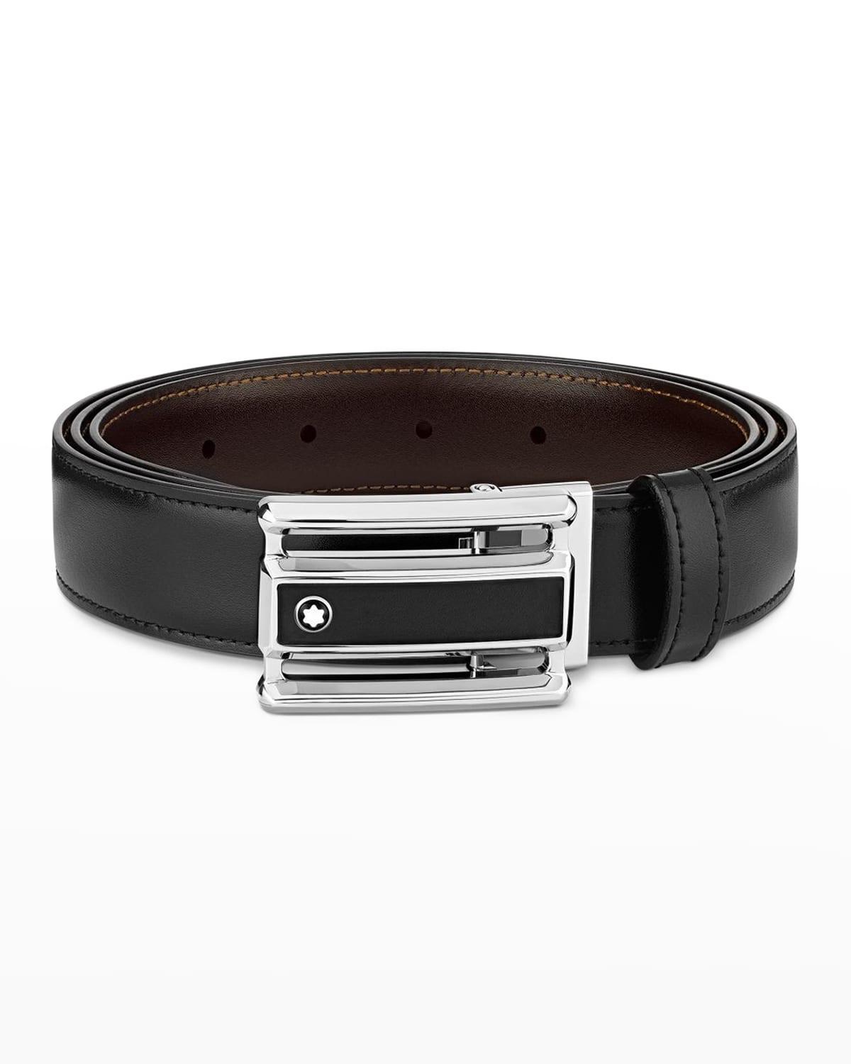 Montblanc Mens Cut Out Black Buckle Reversible Belt Product Image