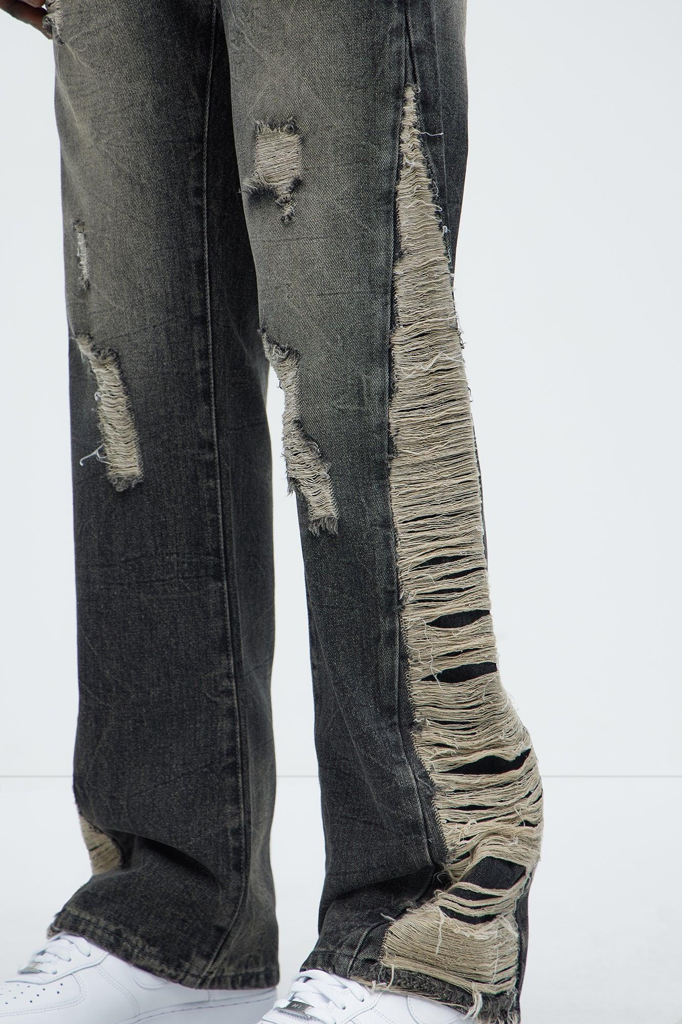 Back In The Valley Distressed Stacked Slim Flare Jeans - Black Wash Product Image