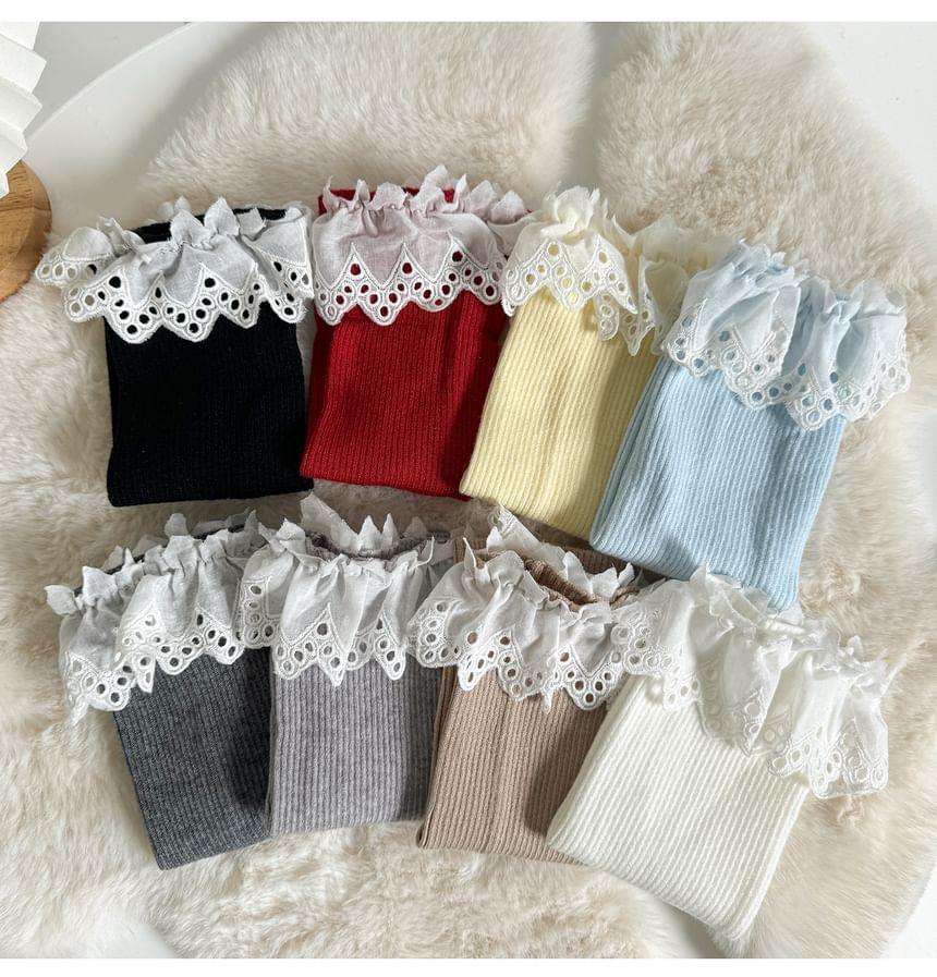Ruffle Ribbed Knit Leg Warmers Product Image