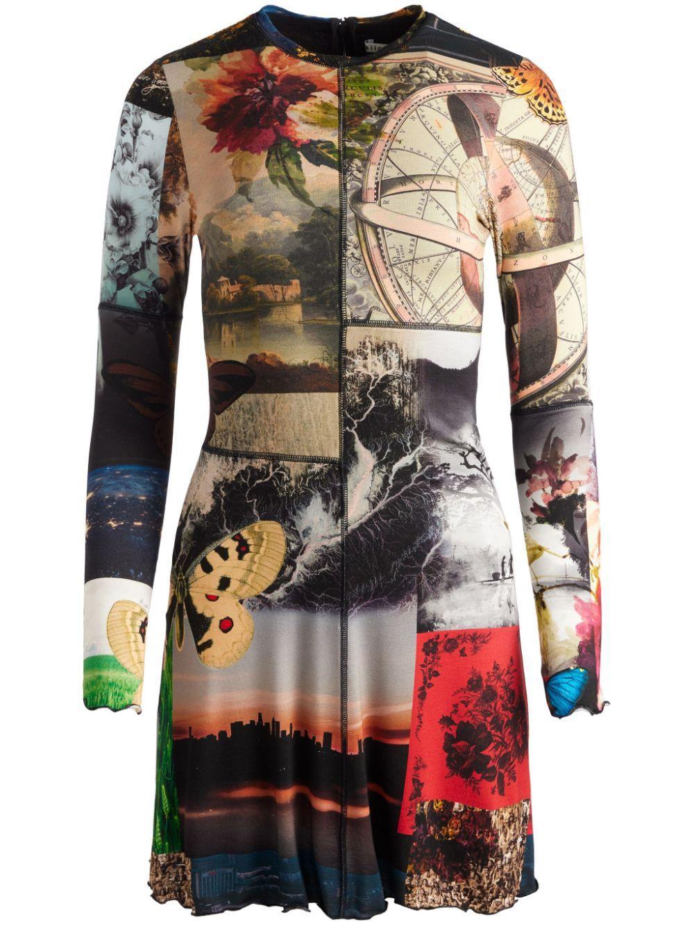 ALICE AND OLIVIA Delora Long Sleeve Paneled Flare Mini Dress With Lettuce Trim In Eco Fusion Product Image