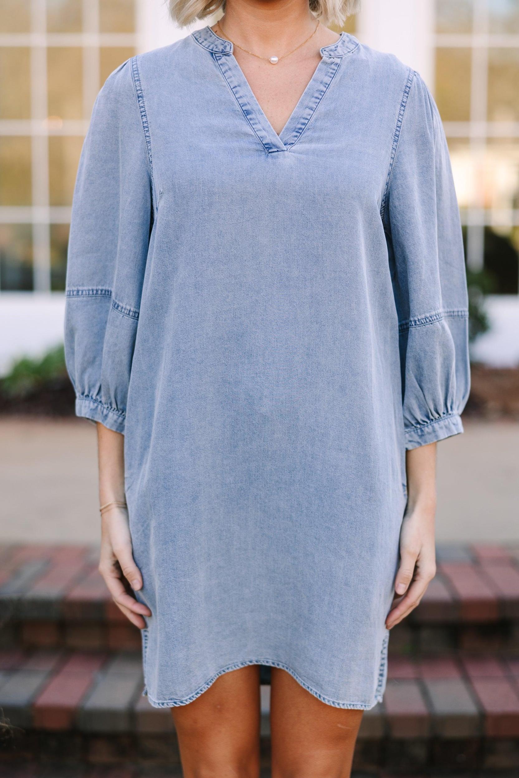 Be Your Own Person Denim Blue Shift Dress Female Product Image
