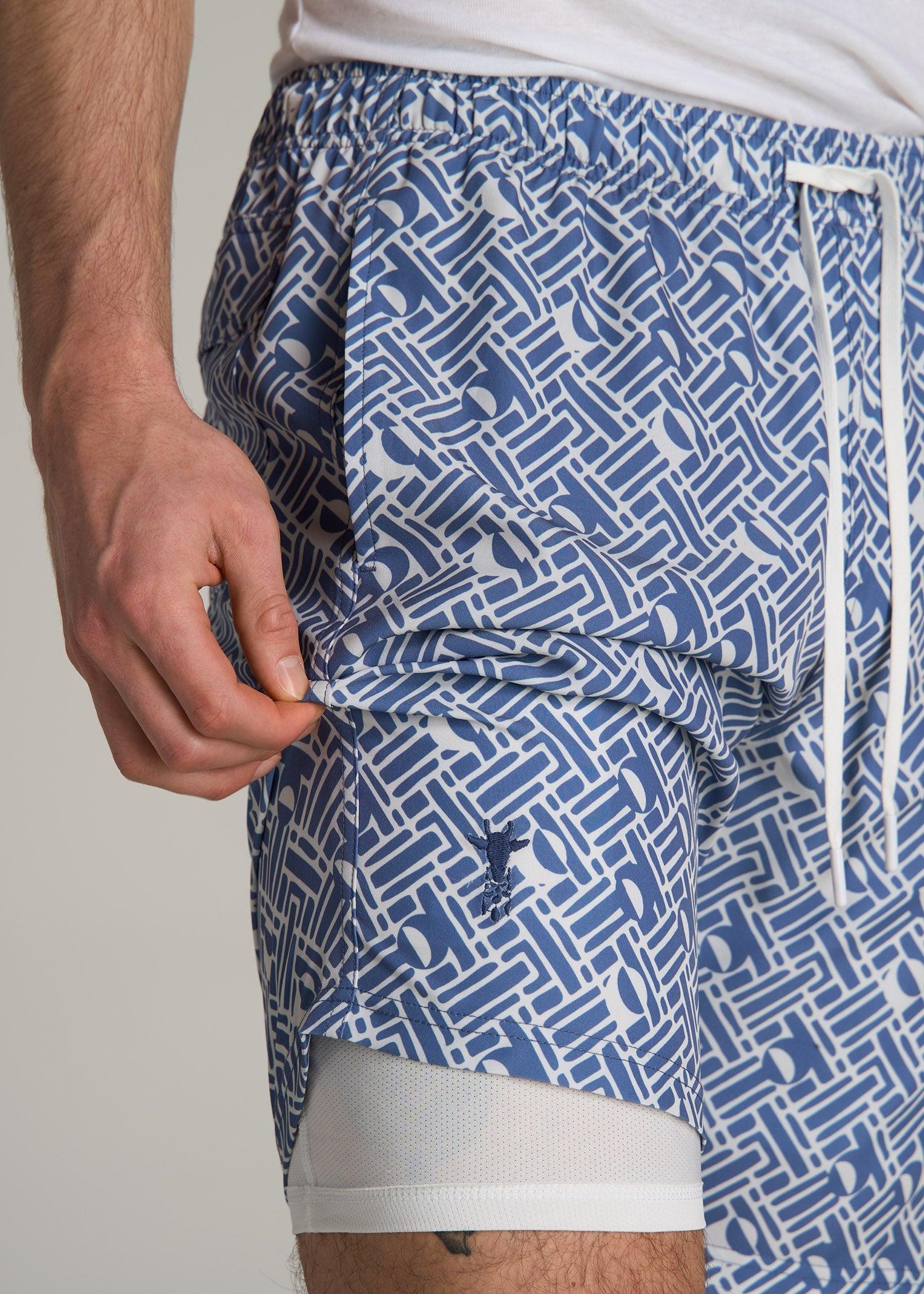 Volley Swim Shorts for Tall Men in Mid Blue Abstract Product Image