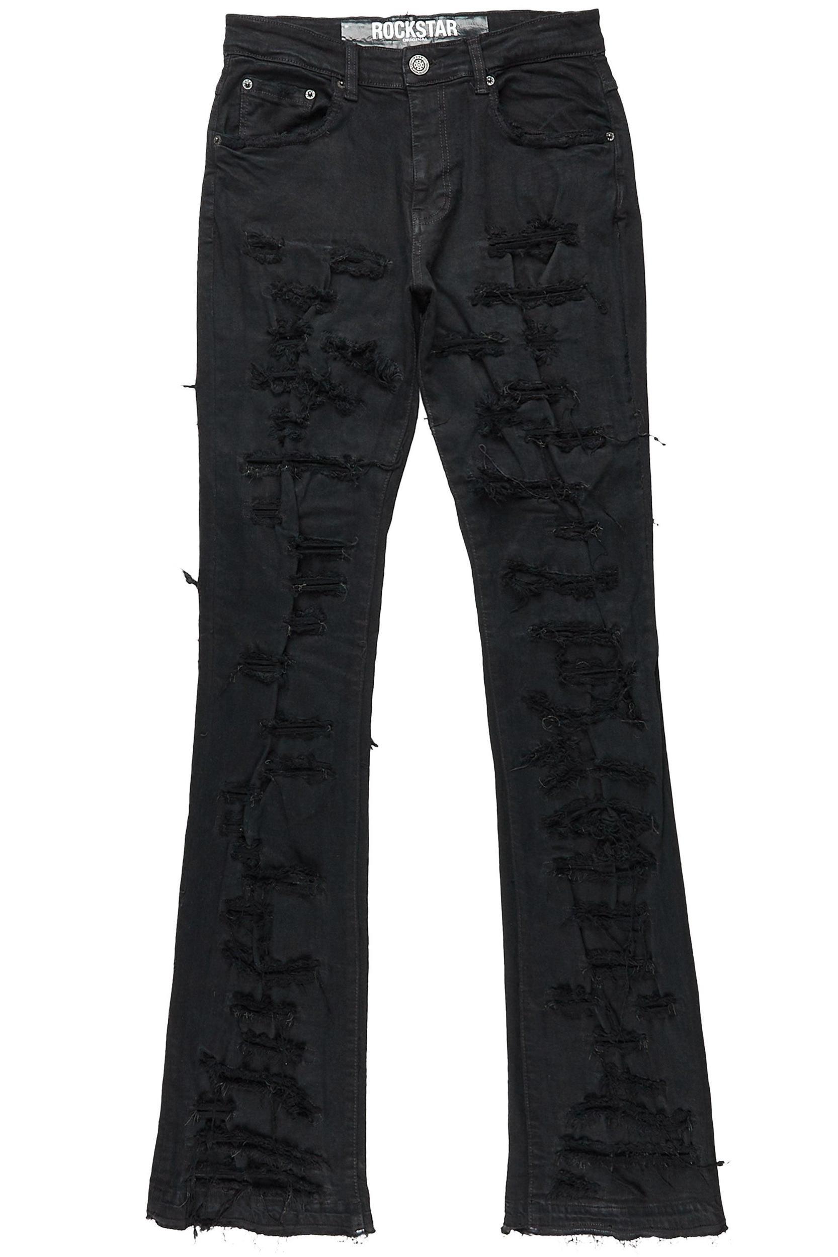 Malyk Jet Black Stacked Flare Jean Male Product Image