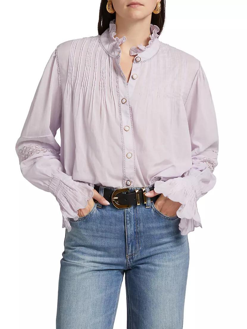 Pintuck Cotton Stand-Collar Blouse Product Image