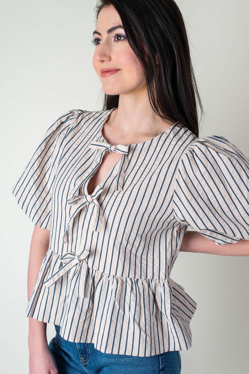 Wonderland Striped Puff Sleeve Top Product Image