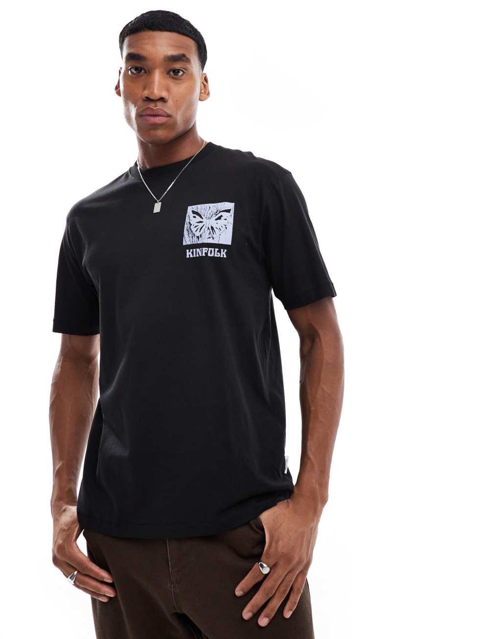 ONLY & SONS oversize t-shirt with block plant back print in black Product Image