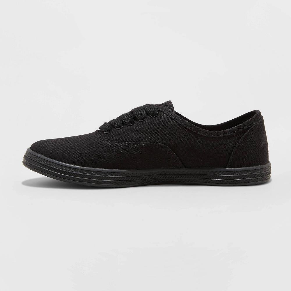 Womens Lunea Wide Width Lace-Up Sneakers - Universal Thread Black 12W: Canvas Low Top, Non-Marking Sole, Closed Round Toe Product Image