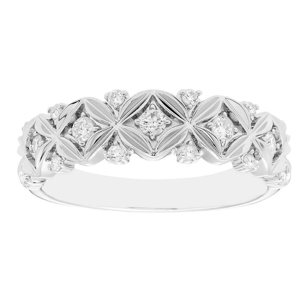 Boston Bay Diamonds Sterling Silver 1/5 Carat T.W. Diamond Flower Ring, Women's, Size: 9 Product Image