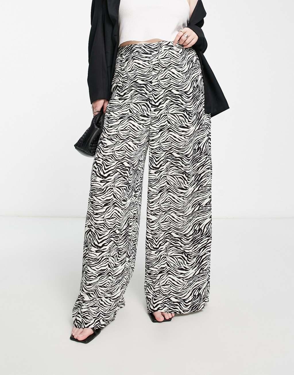 In The Style Plus x Yasmin Devonport exclusive wide leg pants in zebra print Product Image