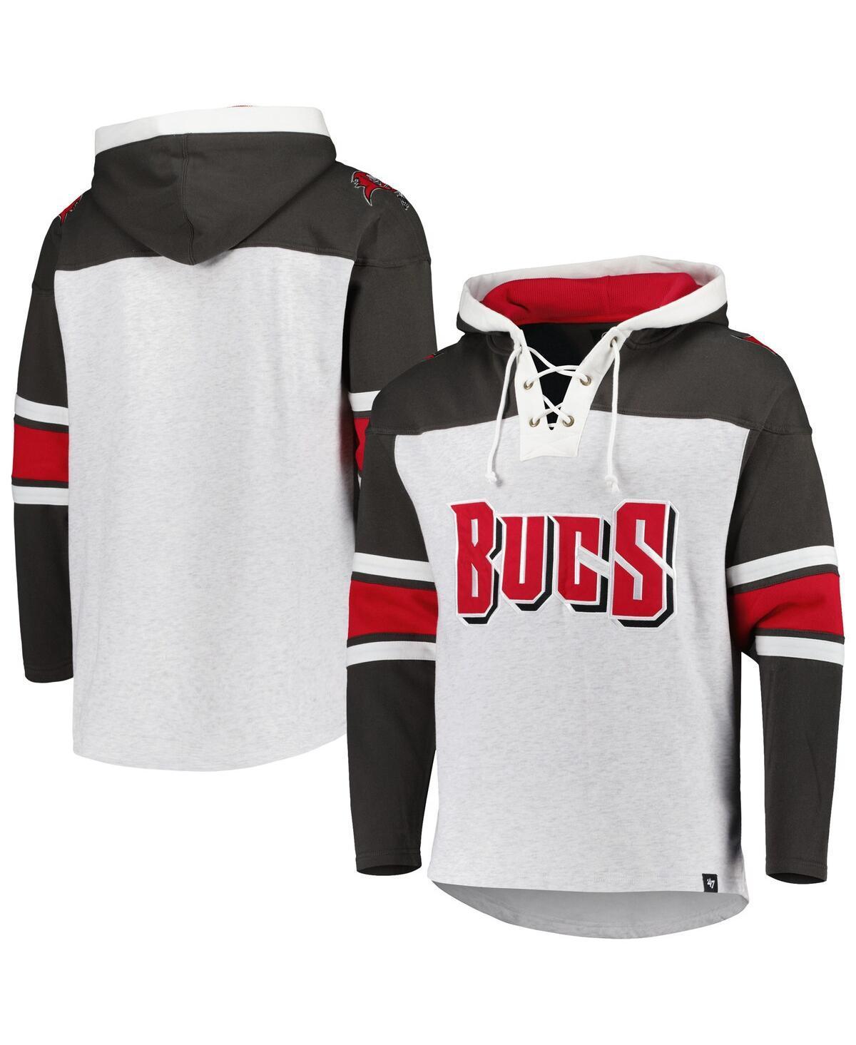 Men's '47 Tampa Bay Buccaneers Heather Gray Gridiron Lace-Up Pullover Hoodie, Size: 3XL, Grey Product Image